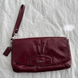 Coach Dark Red Leather Wristlet